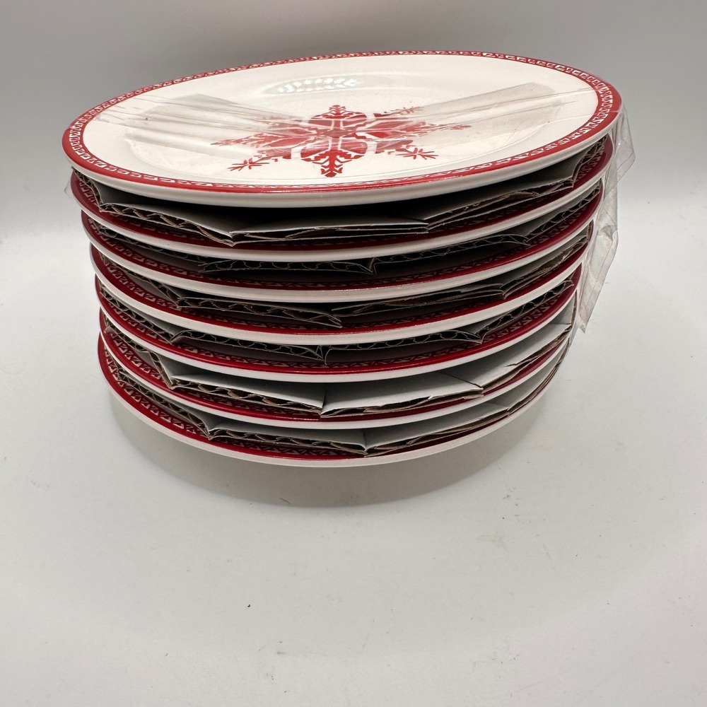 Pottery Barn Tahoe Christmas Appetizer Plates Set of 7 Red White holiday dessert